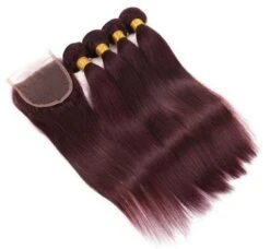 Luxury Brazilian 99J Burgundy Red Straight Human Hair Extensions + 4x4 Closure