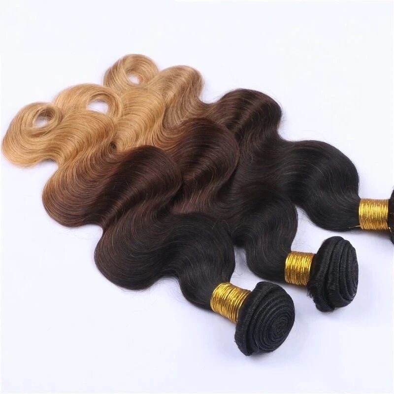Luxury Brazilian Three Tone Blonde Body Wave Ombre Hair Extensions + Frontal - Image 3