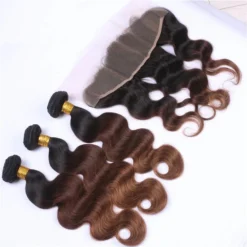 Luxury Brazilian Three Tone Ombre Auburn #30 Body Wave Hair Extensions + Frontal