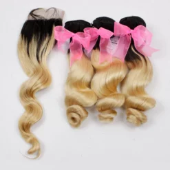 Luxury Loose Wave Brazilian Blonde Dark Roots Ombre Virgin Human Hair + Closure