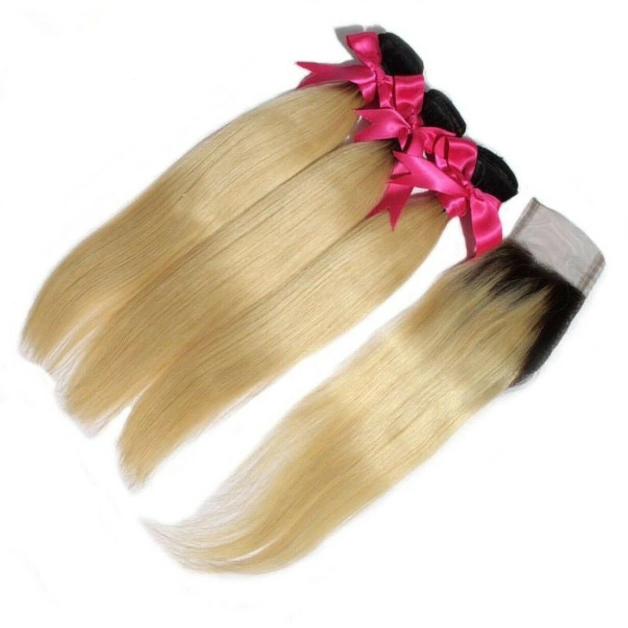 Luxury Brazilian #1B/613 Blonde Straight Human Hair Extensions + 4x4 Closure - Image 4