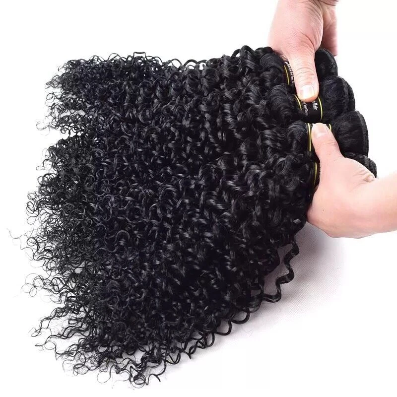 Luxury Jet Black #1 Kinky Curly Peruvian Virgin Human Hair Extensions Weave - Image 4