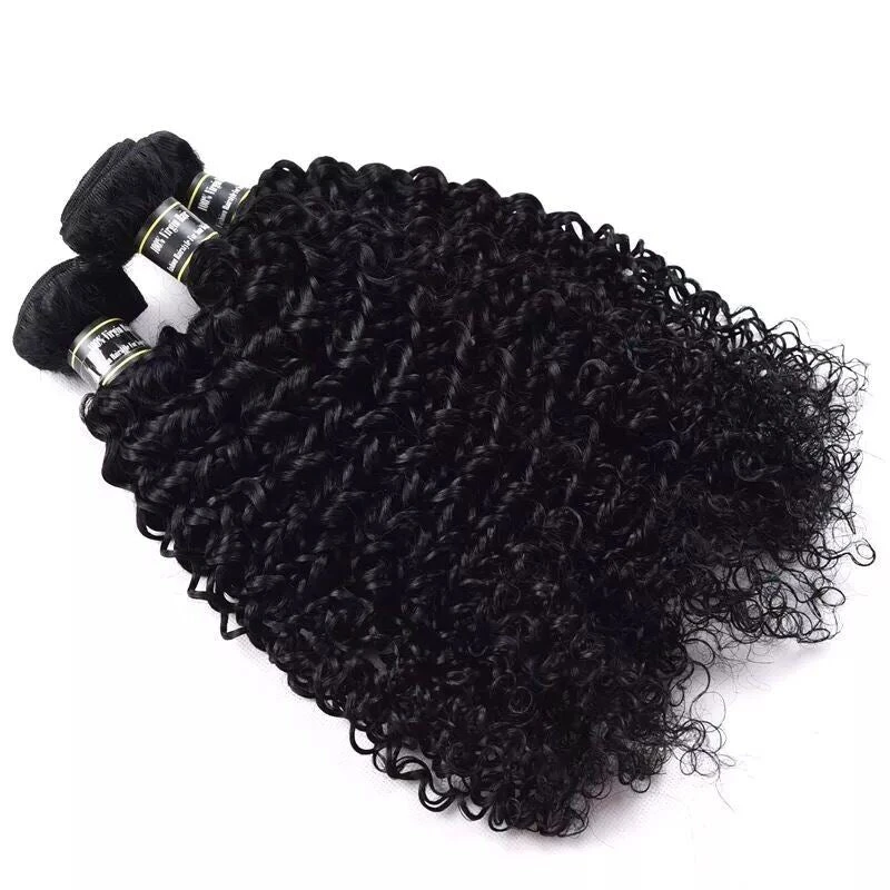 Luxury Jet Black #1 Kinky Curly Peruvian Virgin Human Hair Extensions Weave - Image 5
