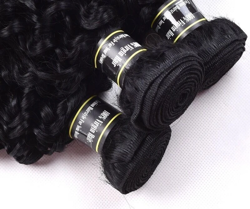 Luxury Jet Black #1 Kinky Curly Peruvian Virgin Human Hair Extensions Weave - Image 7