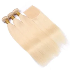 Luxury Peruvian Bleach Blonde #613 Straight Human Hair Extensions + 4x4 Closure