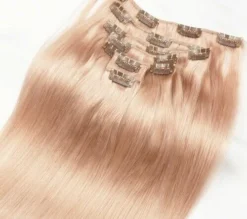 Luxury Clip In Human Hair Extensions Rose Gold Remy Straight Pink 7pcs 120g
