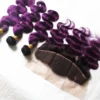 Luxury Brazilian Body Wave Purple Dark Roots Hair Extensions + 13x4 Frontal