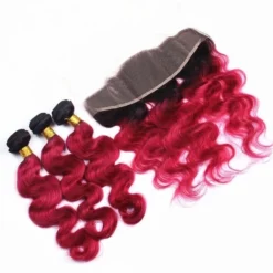 Luxury Brazilian Body Wave Burgundy 99J Dark Root Hair Extensions + 13x4 Frontal