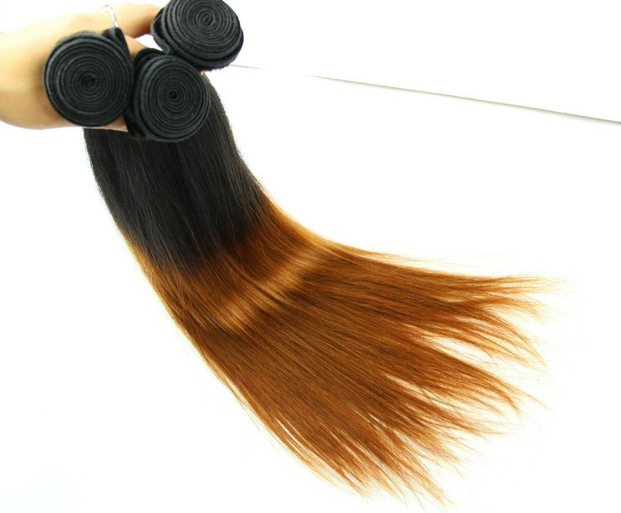Luxury Silky Straight Brazilian Auburn #30 Ombre Virgin Human Hair Extensions - Image 2