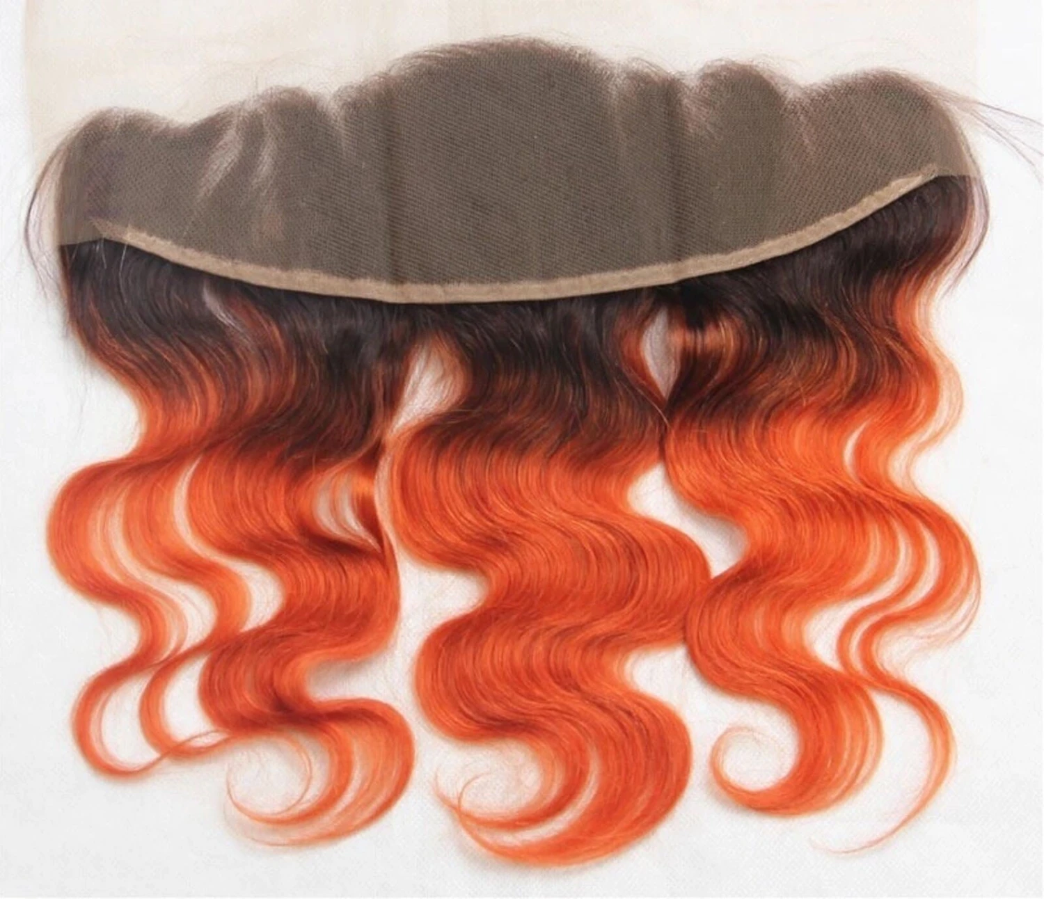 Luxury Brazilian Body Wave Orange Red #350 Dark Roots Hair Extensions + Frontal - Image 5