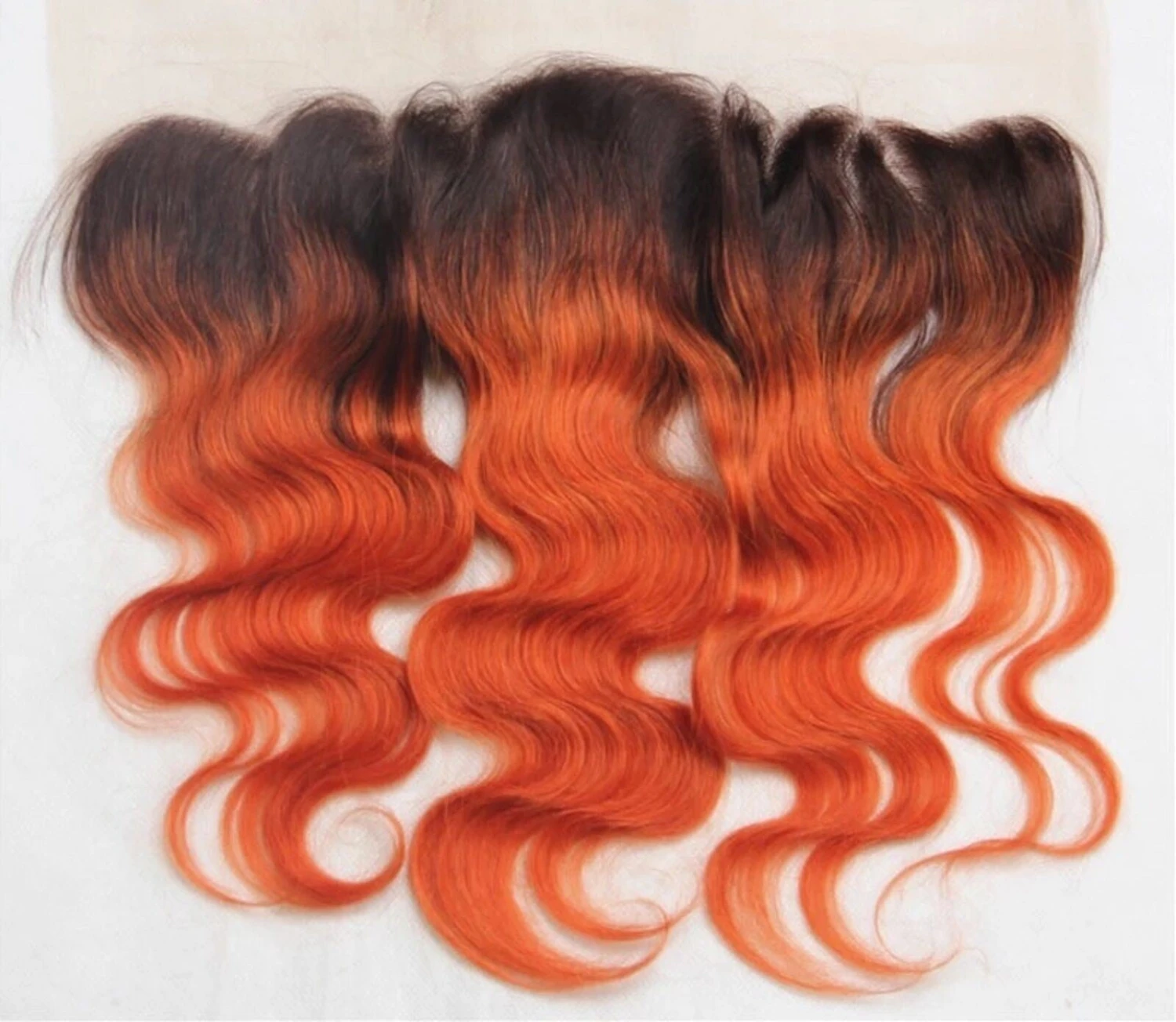 Luxury Brazilian Body Wave Orange Red #350 Dark Roots Hair Extensions + Frontal - Image 6