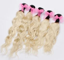 Luxury Dark Roots Brazilian Bleach Blonde #613 Natural Wave Hair Extensions