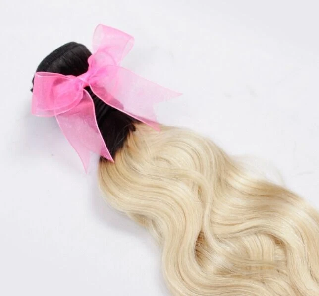 Luxury Dark Roots Brazilian Bleach Blonde #613 Natural Wave Hair Extensions - Image 3
