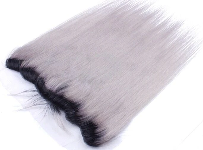 Luxury Silky Straight Peruvian Dark Roots Grey 13x4 Lace Frontal 13x4 Virgin Hair 7A - Image 2