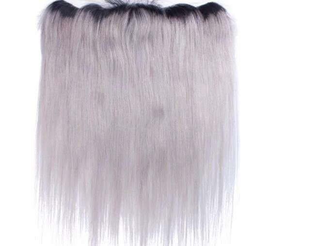 Luxury Silky Straight Peruvian Dark Roots Grey 13x4 Lace Frontal 13x4 Virgin Hair 7A - Image 4