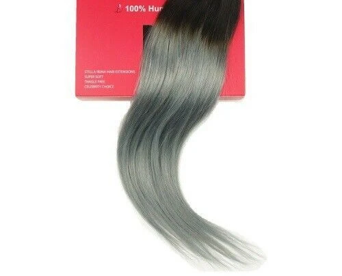 Luxury Clip In Human Hair Extensions #1B/Grey Silver Remy Ombre 7pcs 120g - Image 3