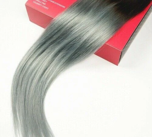 Luxury Clip In Human Hair Extensions #1B/Grey Silver Remy Ombre 7pcs 120g - Image 4