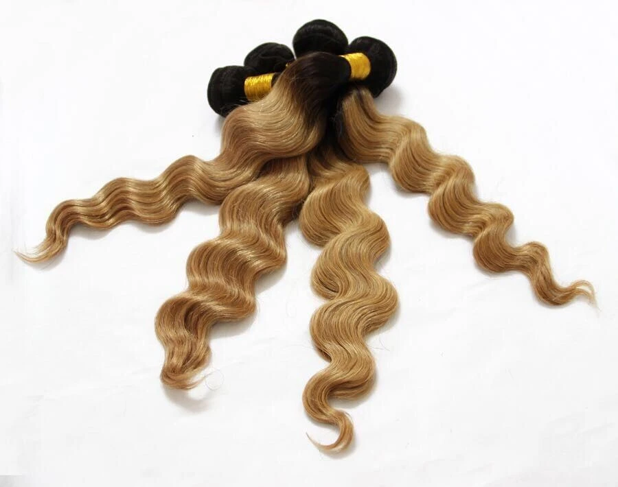 Luxury Dark Roots Brazilian Honey Blonde #27 Loose Wave Virgin Hair Extensions - Image 4