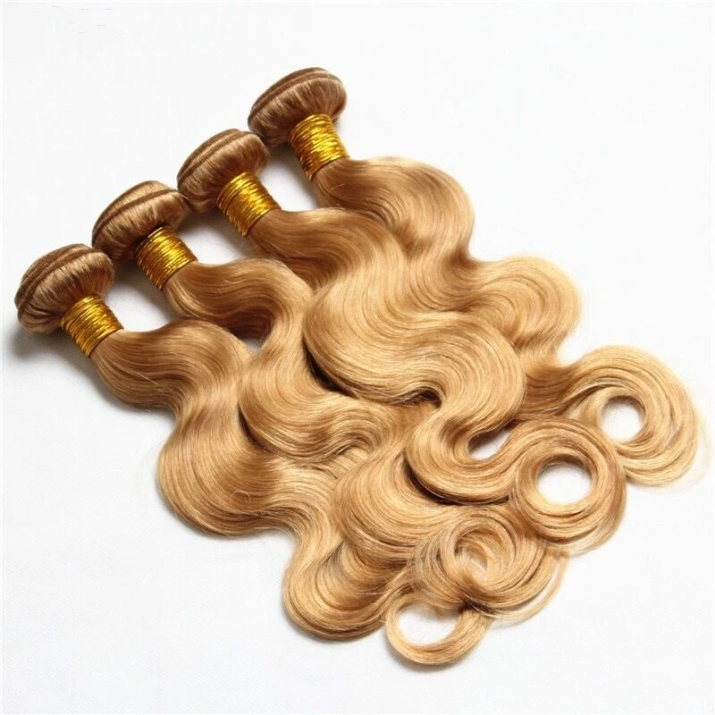 Luxury Brazilian Body Wave Honey Blonde #27 Virgin Human Hair Extensions 7A