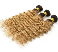 Luxury Dark Roots Brazilian Honey Blonde Deep Wave Virgin Human Hair Extensions