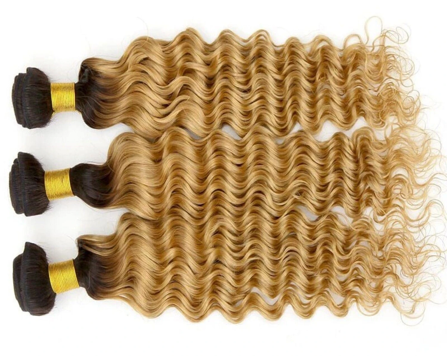 Luxury Dark Roots Brazilian Honey Blonde Deep Wave Virgin Human Hair Extensions - Image 2