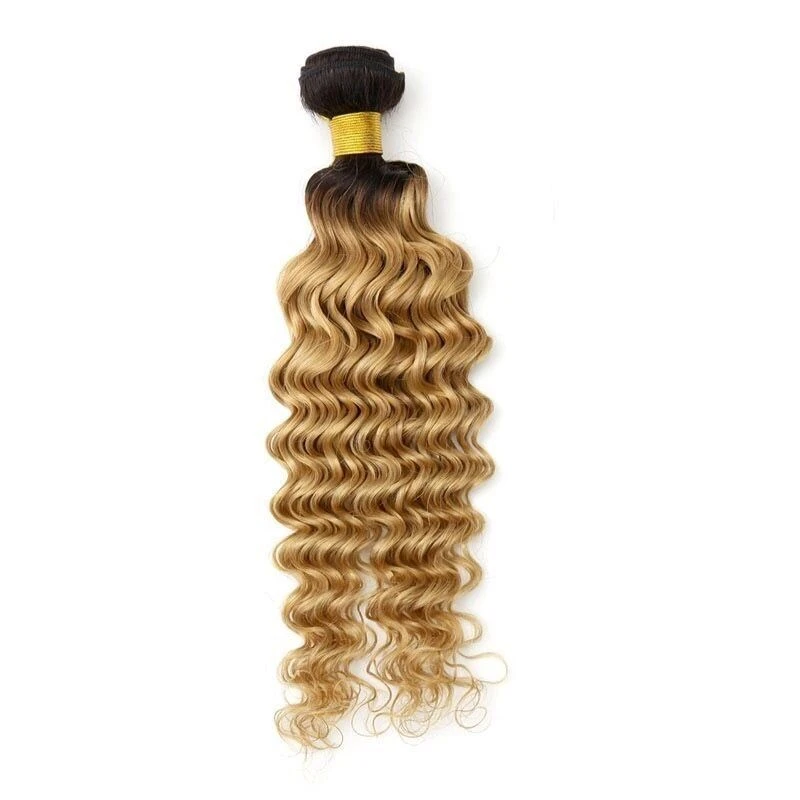 Luxury Dark Roots Brazilian Honey Blonde Deep Wave Virgin Human Hair Extensions - Image 3