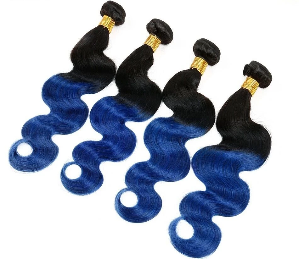 Luxury Body Wave Brazilian Blue Ombre Virgin Human Hair Weft Extensions