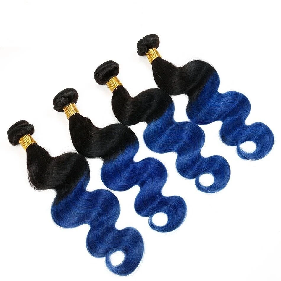 Luxury Body Wave Brazilian Blue Ombre Virgin Human Hair Weft Extensions - Image 2