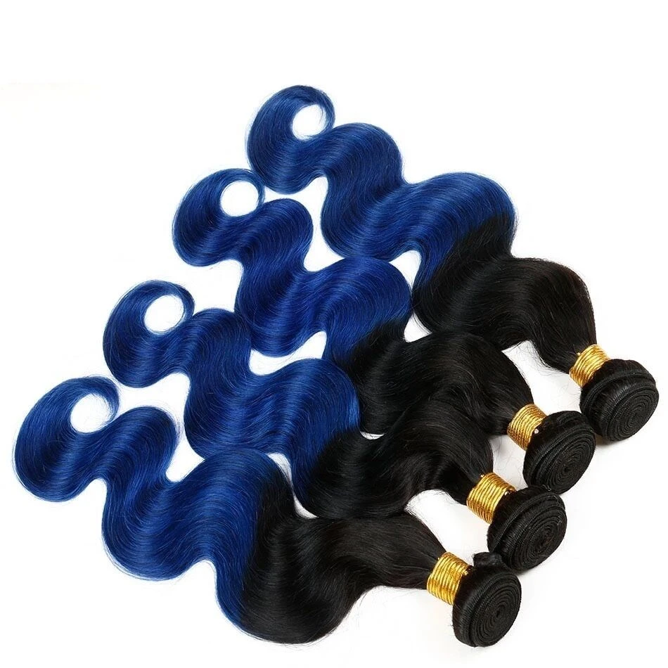 Luxury Body Wave Brazilian Blue Ombre Virgin Human Hair Weft Extensions - Image 4
