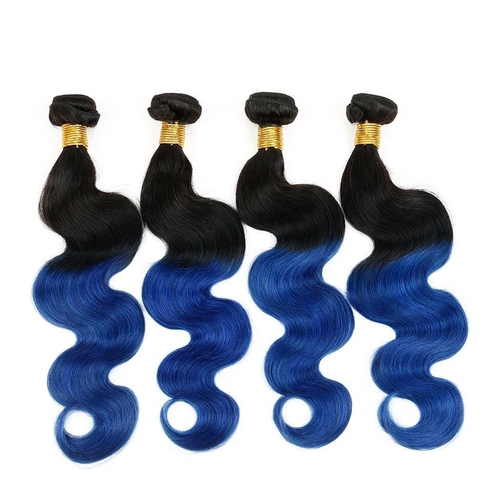 Luxury Body Wave Brazilian Blue Ombre Virgin Human Hair Weft Extensions - Image 5
