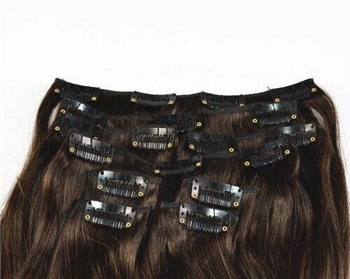 Luxury Clip In Human Hair Extensions #2/27 Balayage Remy Straight 7pcs 120g - Image 2