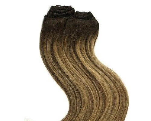 Luxury Clip In Human Hair Extensions #2/27 Balayage Remy Straight 7pcs 120g - Image 3