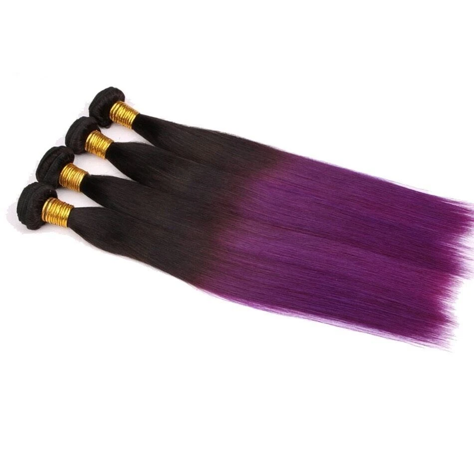 Luxury Silky Straight Brazilian Purple Ombre Virgin Human Hair Weft Extensions - Image 2