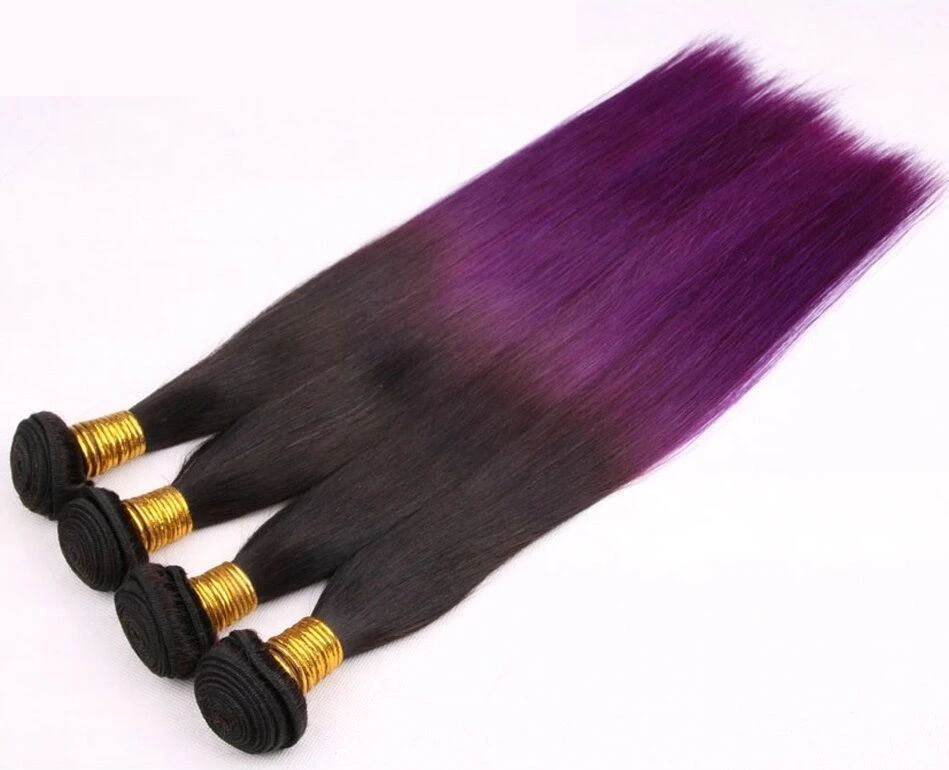 Luxury Silky Straight Brazilian Purple Ombre Virgin Human Hair Weft Extensions - Image 3