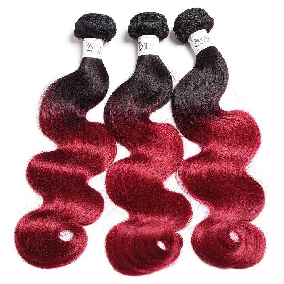 Luxury Peruvian #1b/99j Burgundy Red Ombre Body Wave Human Hair Extensions 10A - Image 3