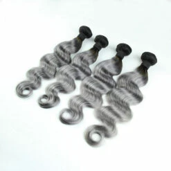 Luxury Dark Roots Grey Body Wave Brazilian Virgin Human Hair Extensions 7A