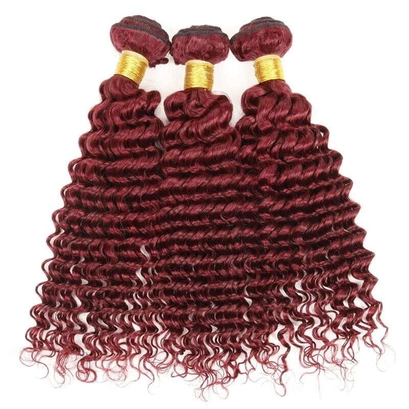 Luxury Deep Wave Peruvian Burgundy Red #99J Wavy Virgin Human Hair Extensions