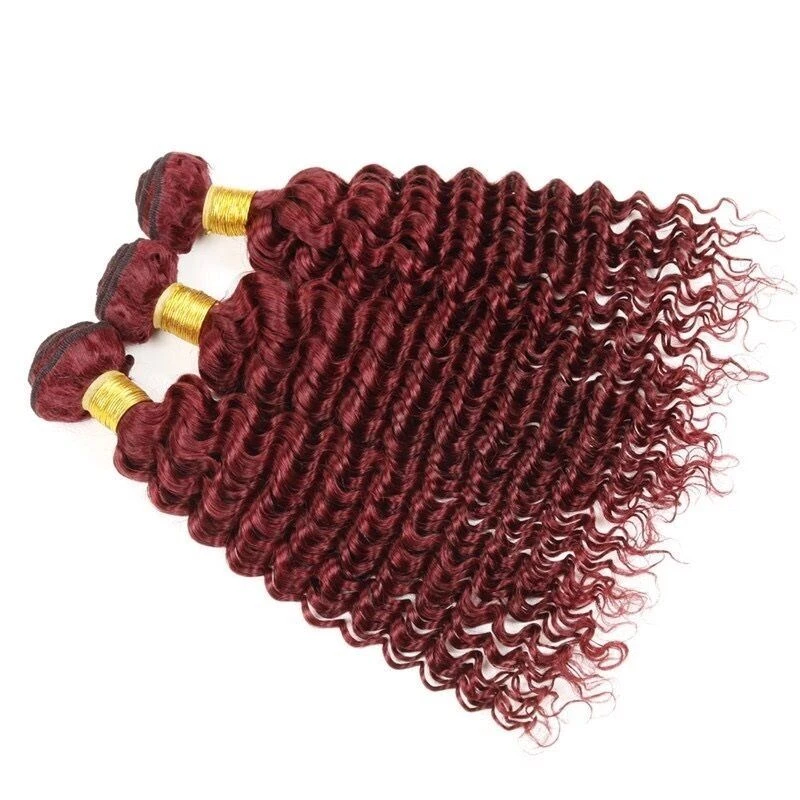Luxury Deep Wave Peruvian Burgundy Red #99J Wavy Virgin Human Hair Extensions - Image 2
