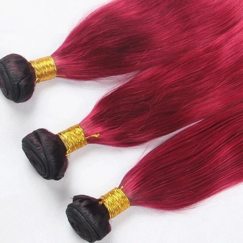 Luxury Brazilian Straight Burgundy 99J Dark Roots Hair Extensions + 13x4 Frontal - Image 3