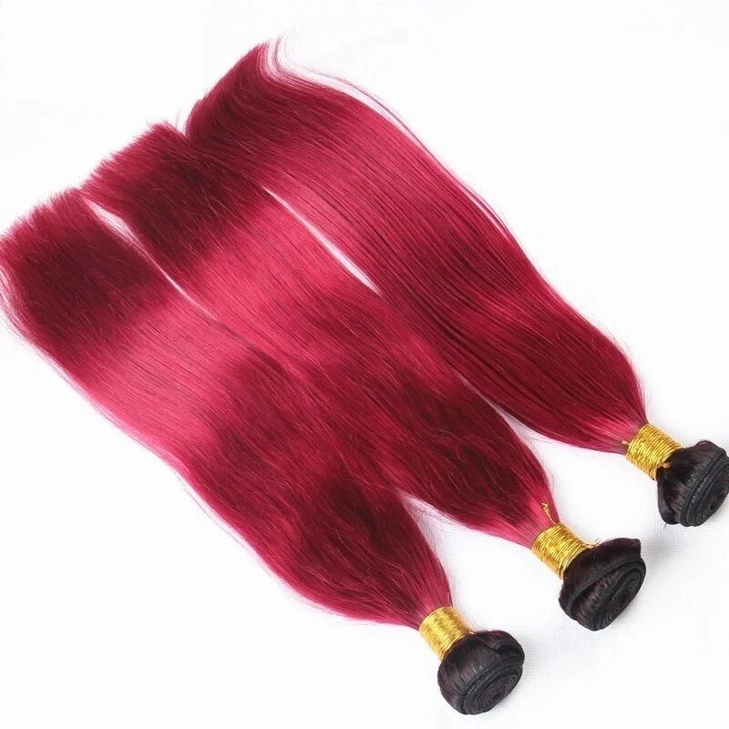 Luxury Brazilian Straight Burgundy 99J Dark Roots Hair Extensions + 13x4 Frontal - Image 4