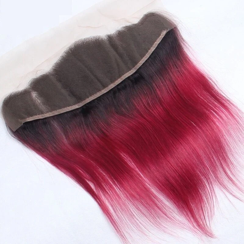 Luxury Brazilian Straight Burgundy 99J Dark Roots Hair Extensions + 13x4 Frontal - Image 5