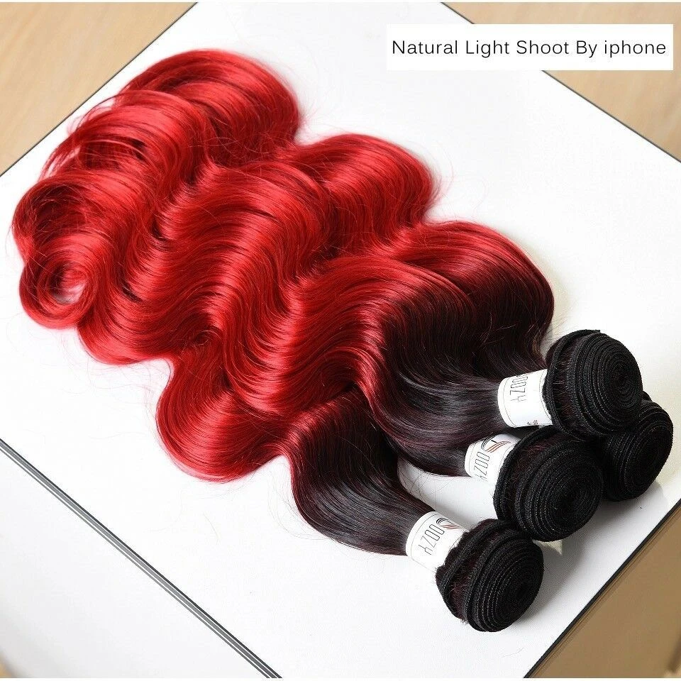 Luxury Peruvian #1b/Red Ombre Body Wave Virgin Human Hair Extensions 10A - Image 3