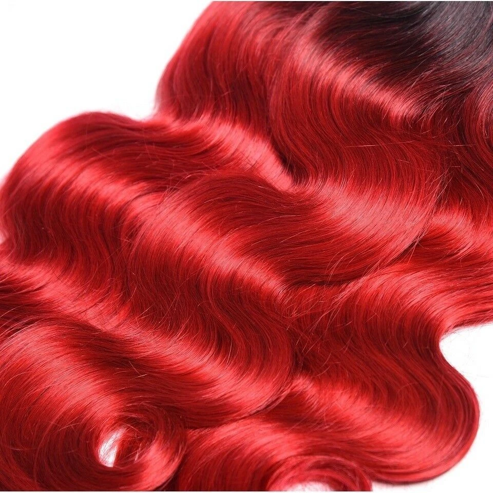 Luxury Peruvian #1b/Red Ombre Body Wave Virgin Human Hair Extensions 10A - Image 4