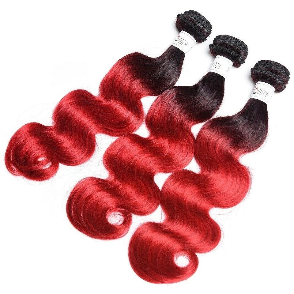 Luxury Peruvian #1b/Red Ombre Body Wave Virgin Human Hair Extensions 10A - Image 5