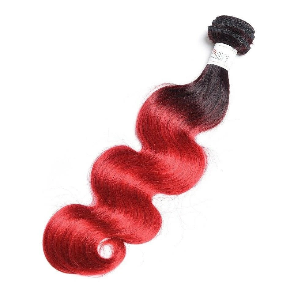 Luxury Peruvian #1b/Red Ombre Body Wave Virgin Human Hair Extensions 10A - Image 6