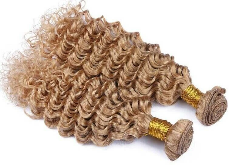 Luxury Brazilian Honey Blonde#27 Deep Wave Human Hair Extensions + 4x4 Closure - Image 2