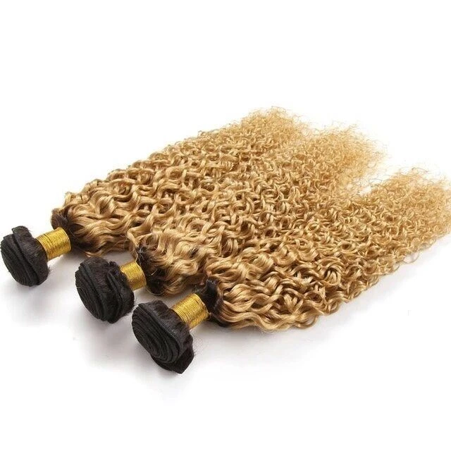 Luxury Dark Roots Peruvian Honey Blonde #27 Kinky Curly Virgin Hair Extensions - Image 2
