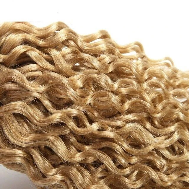 Luxury Dark Roots Peruvian Honey Blonde #27 Kinky Curly Virgin Hair Extensions - Image 6
