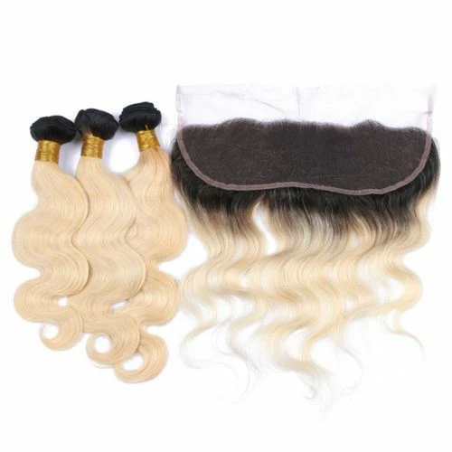 Luxury Brazilian #1B/613 Blonde Body Wave Human Hair Extensions + 13x4 Frontal - Image 2