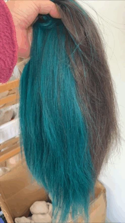 Luxy READY TO SHIP 14” 180% 13x6 Human Hair Lace Front Wig Dark Brown Teal Green Bleached Knots Glueless